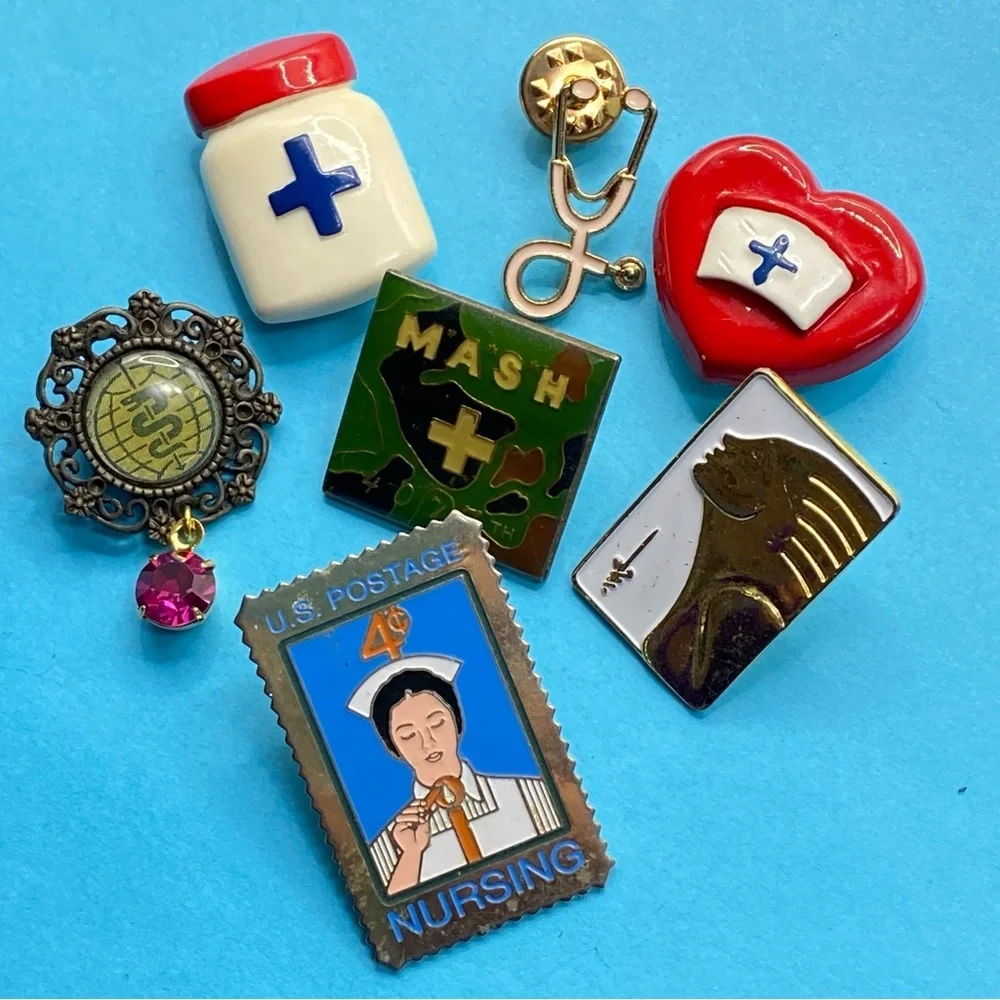 Bundle Medical Pins Button Covers Lot Of 7 M*A*S*H Nurses Stethoscope